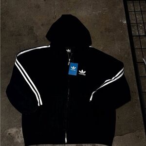 Adidas Black X Balenciaga Collab Hooded Track Jacket with White Stripes